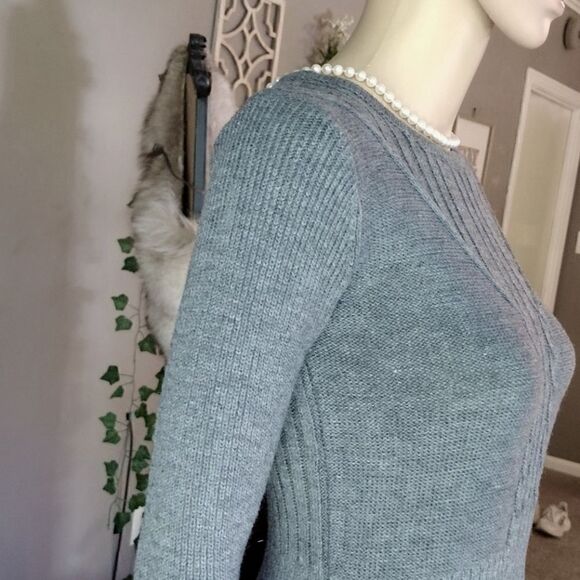 Mak Sweater Women's Size Small Long Gray Embroidered Knit Half Sleeve Dress - Picture 3 of 13